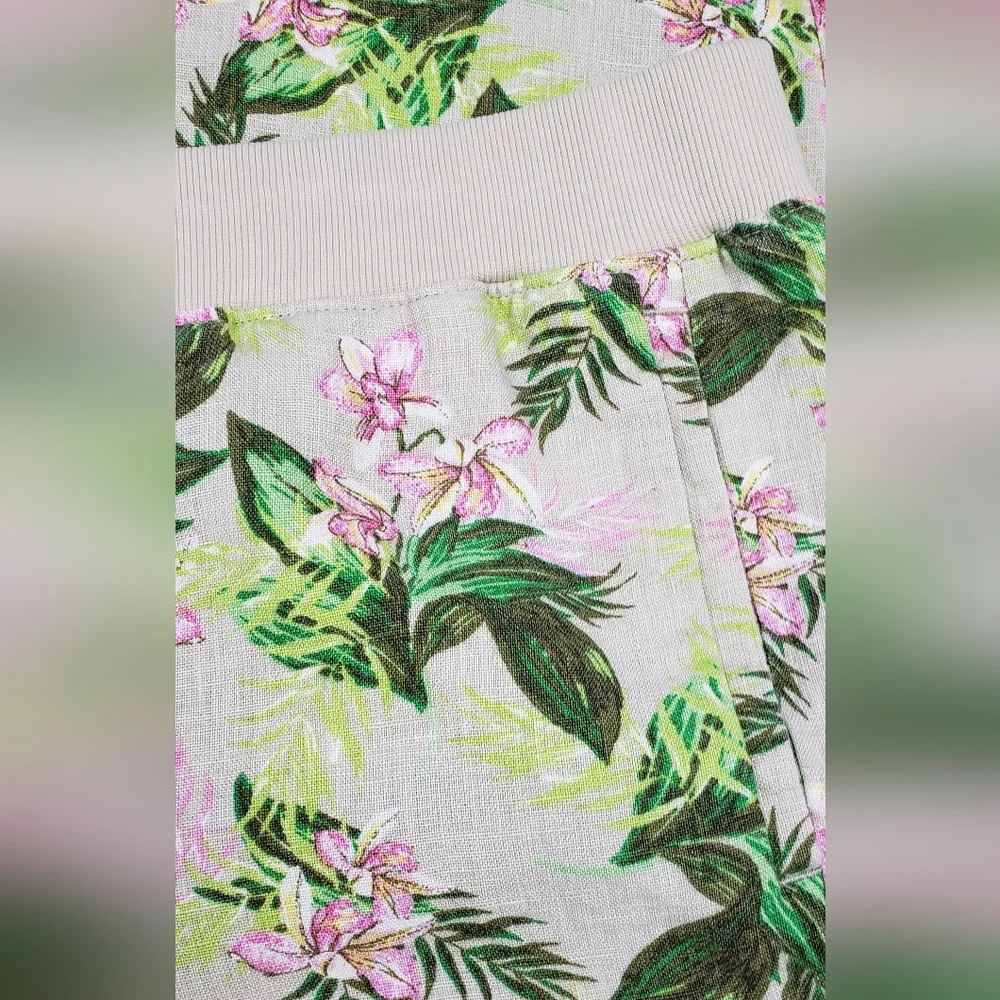 J. Jill Love Linen Orchid Spring Cropped Pants Floral XLP Beachy Resort Vacation